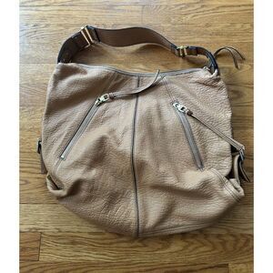 Kooba Hobo Tan Pebbled Leather Hobo Handbag Purse Slouchy Large Zippers